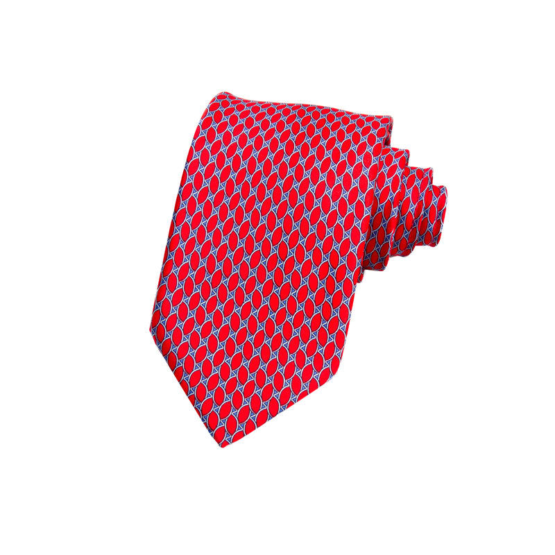 CAJA DE SEDA SET CORBATA CON PAÑUELO DE SEDA CON OVALES EN AZUL Y ROJO