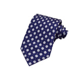 CORBATA 7 PLIEGUES EN SEDA WOOVEN CON ROMBOS EN AZUL CLARO EN AZUL MEDIANOCHE