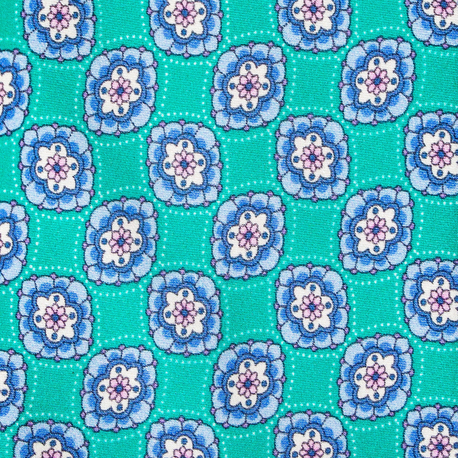 CORBATA EN SET CON PAÑUELO DE SEDA CON DIBUJOS GEOMÉTRICOS EN AZUL AGUA Y VERDE