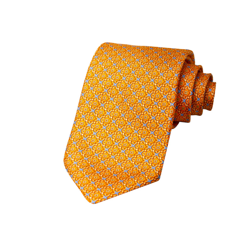 CAJA DE SEDA SET CORBATA CON PAÑUELO DE SEDA CON MICRODIBUJOS EN COLOR NARANJA