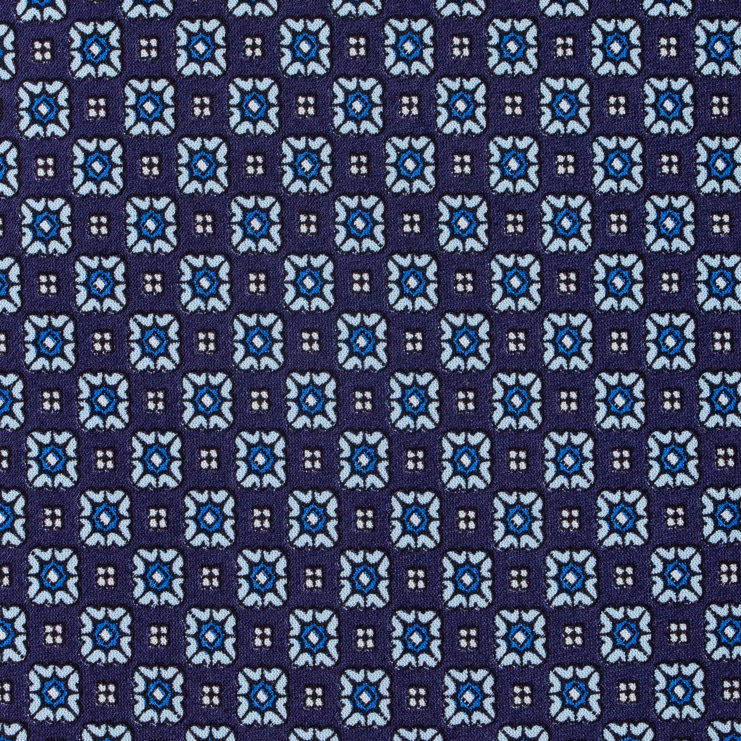 CORBATA EN SET CON PAÑUELO DE SEDA AZUL MARINO CON DISEÑO DE MICROCUADROS AZUL CIELO