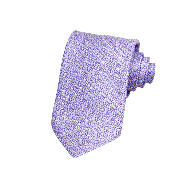 CAJA DE SEDA SET CORBATA CON PAÑUELO DE SEDA CON MICROFANTASÍA EN COLOR MORADO