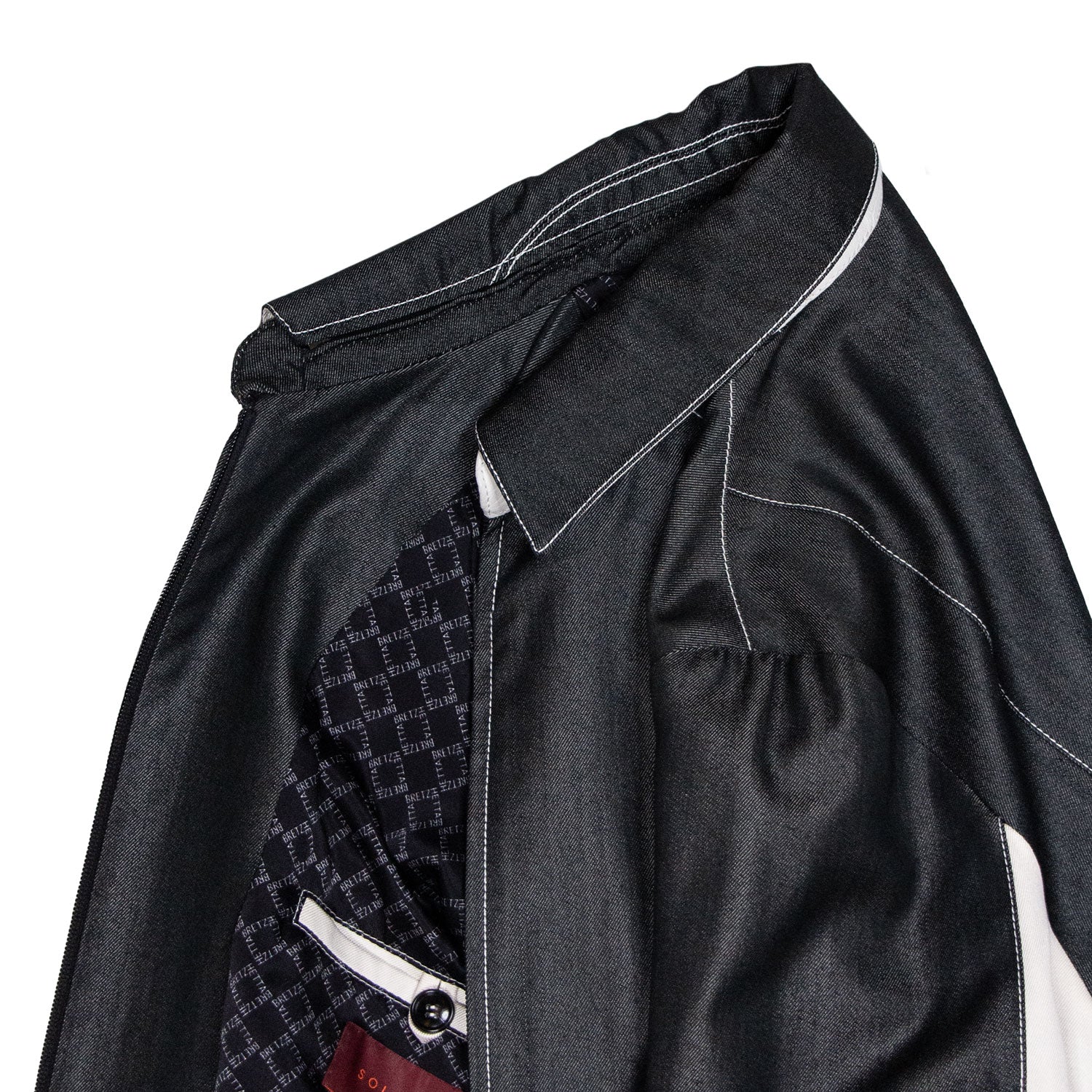 CHAMARRA CORTA ESTILO BOMBER EN SEDA GRIS CON CUELLO DESMONTABLE Y ACABADOS EN PIEL EXÓTICA DE COCODRILO BLANCO