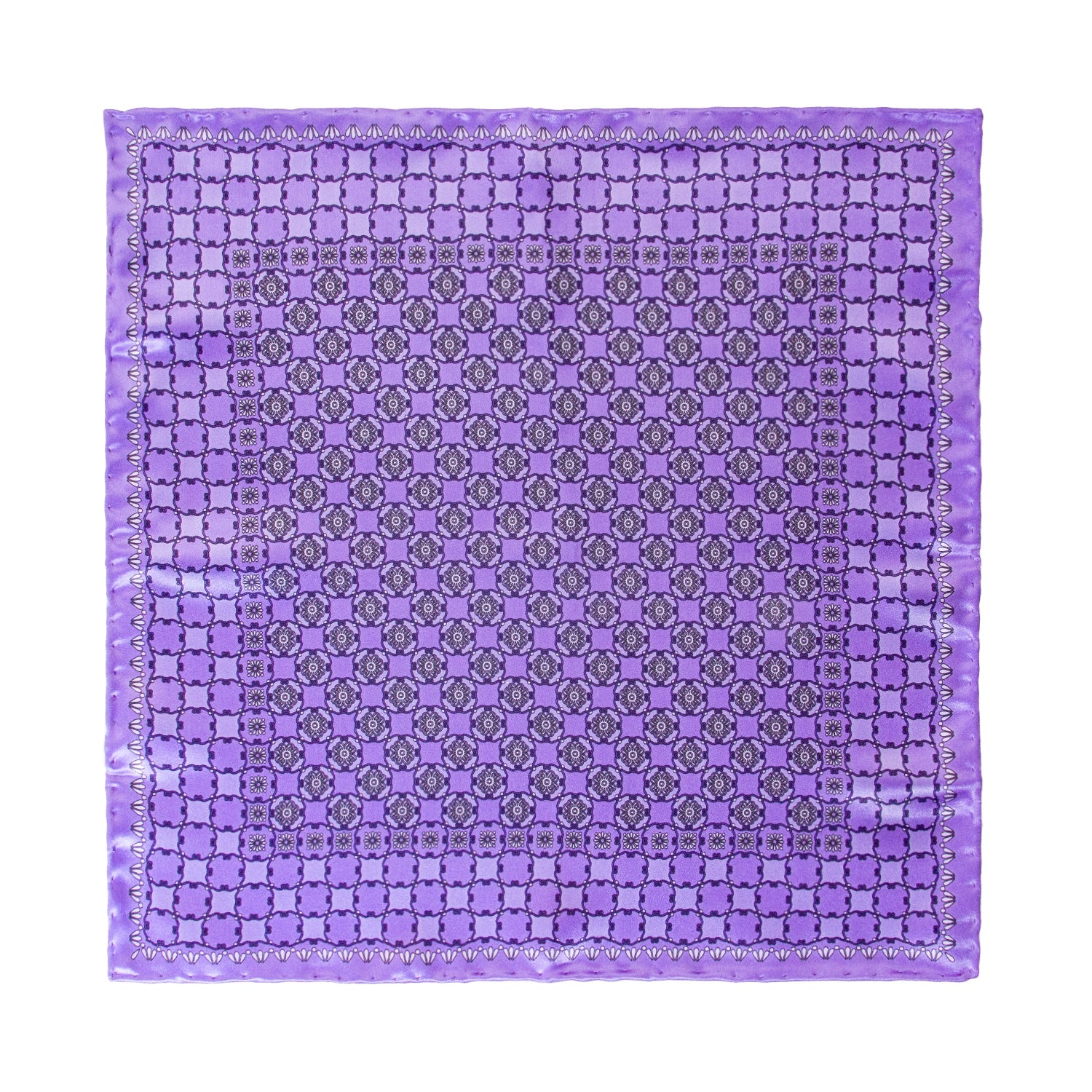 CORBATA EN SET CON PAÑUELO DE SEDA MORADO CON DISEÑOS DE CÍRCULOS MORADO CLARO