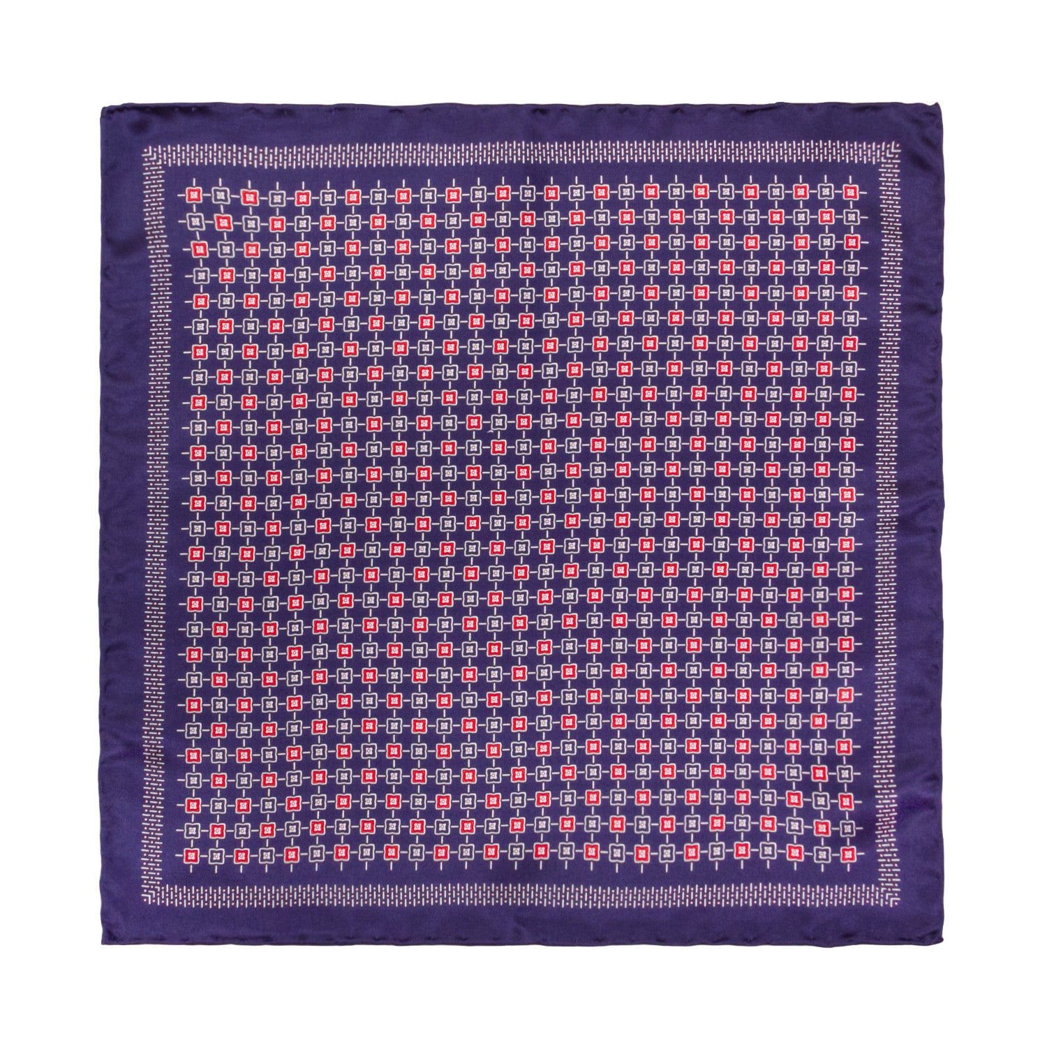 CORBATA EN SET CON PAÑUELO DE SEDA CON DIBUJOS GEOMÉTRICOS DE GRIS Y AZUL MEDIANOCHE