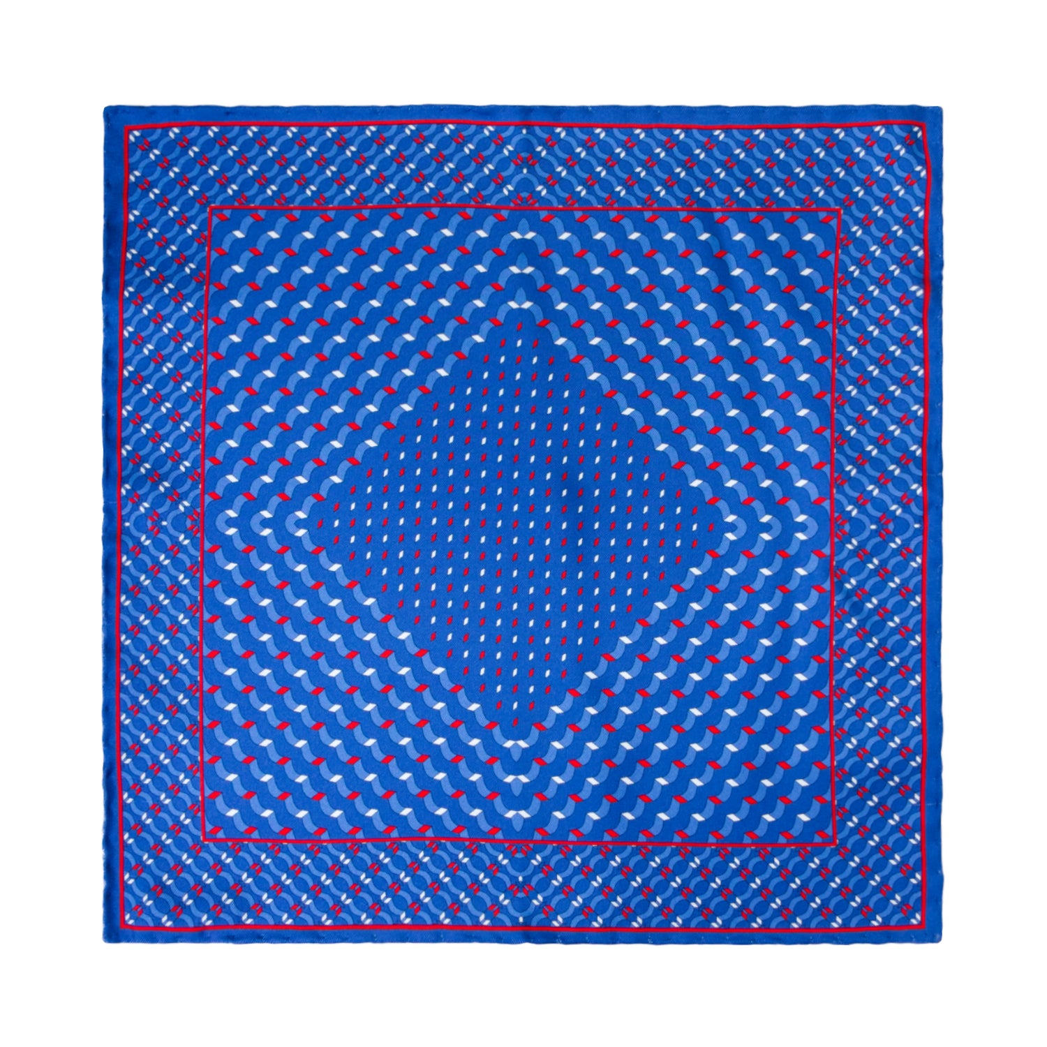 CAJA DE SEDA SET CORBATA CON PAÑUELO DE SEDA CON PUNTOS BLANCOS Y ROJOS EN AZUL