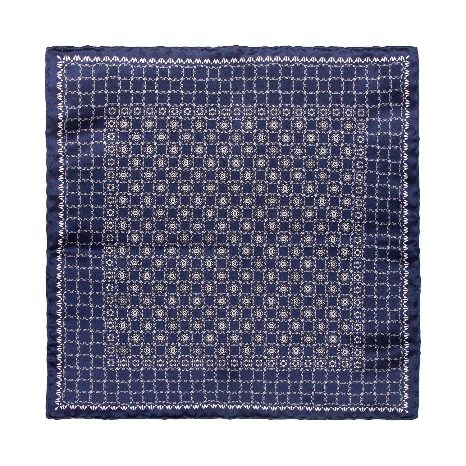 CORBATA EN SET CON PAÑUELO DE SEDA CON DIBUJOS GEOMÉTRICOS EN GRIS Y AZUL MARINO