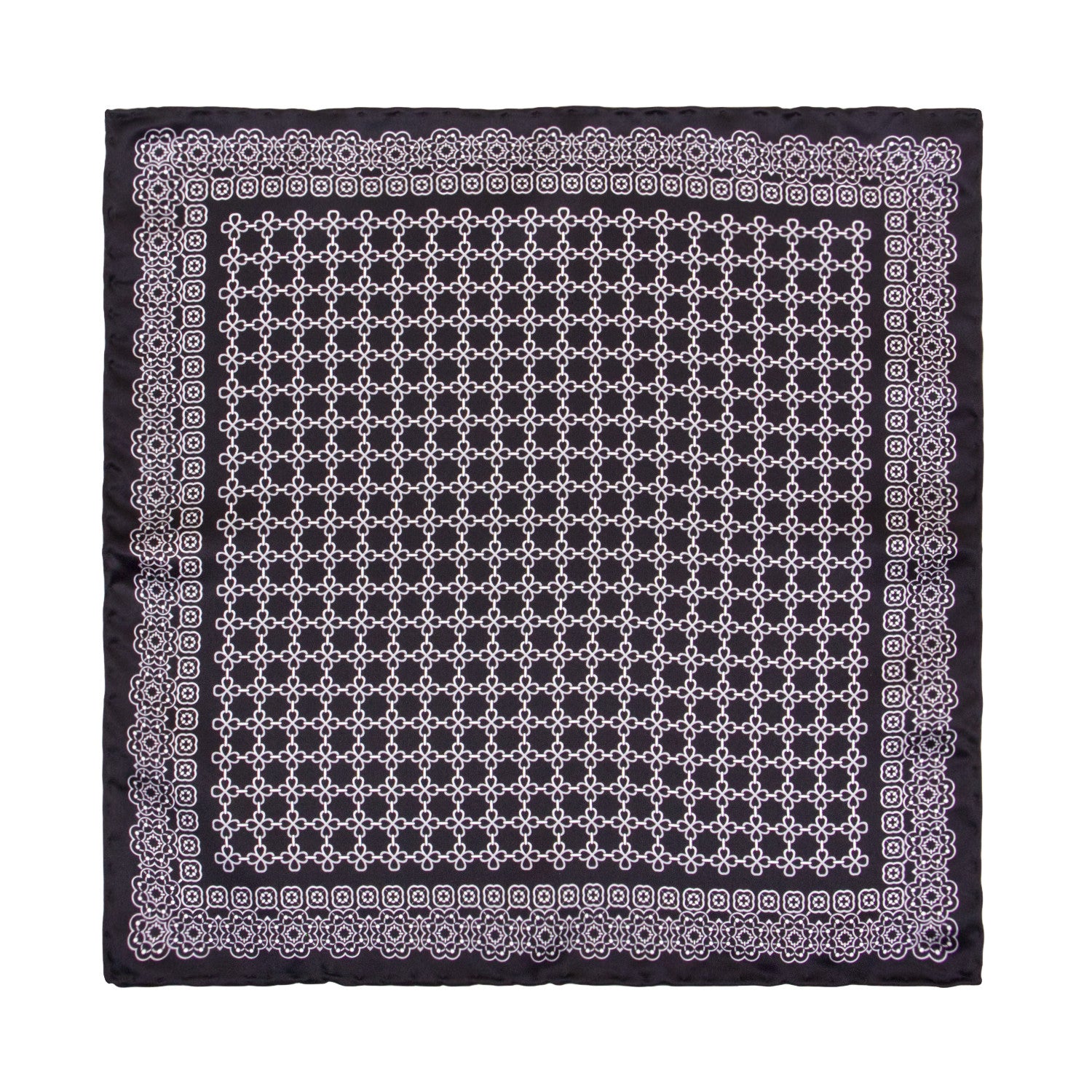 CORBATA EN SET CON PAÑUELO DE SEDA CON DIBUJOS GEOMÉTRICOS DEGRADADOS EN NEGRO Y GRIS