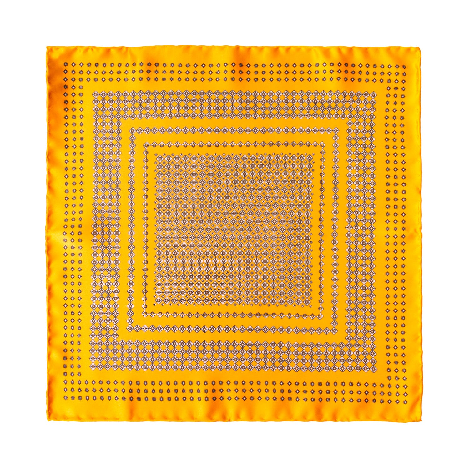 CORBATA EN SET CON PAÑUELO DE SEDA NARANJA CON DISEÑO DE MICROCUADROS GRIS