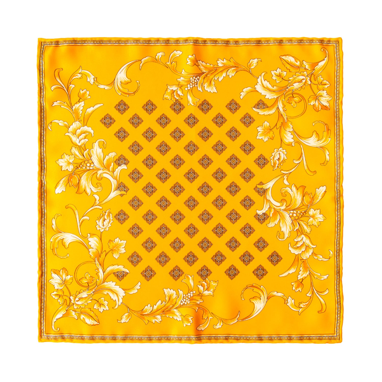 CORBATA EN SET CON PAÑUELO DE SEDA NARANJA CON CUADROS AMARILLOS