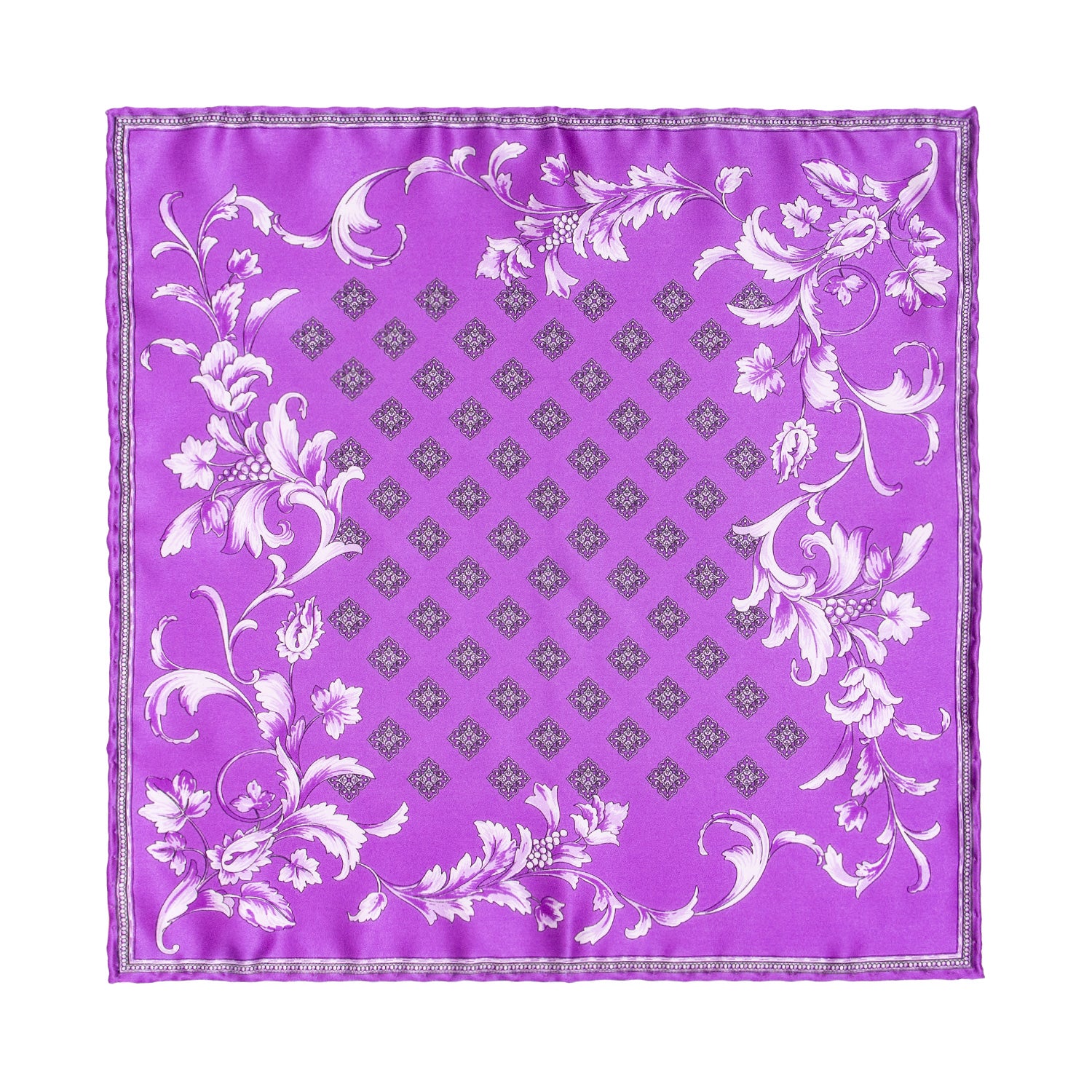 CORBATA EN SET CON PAÑUELO DE SEDA LILA CON CUADROS MORADOS