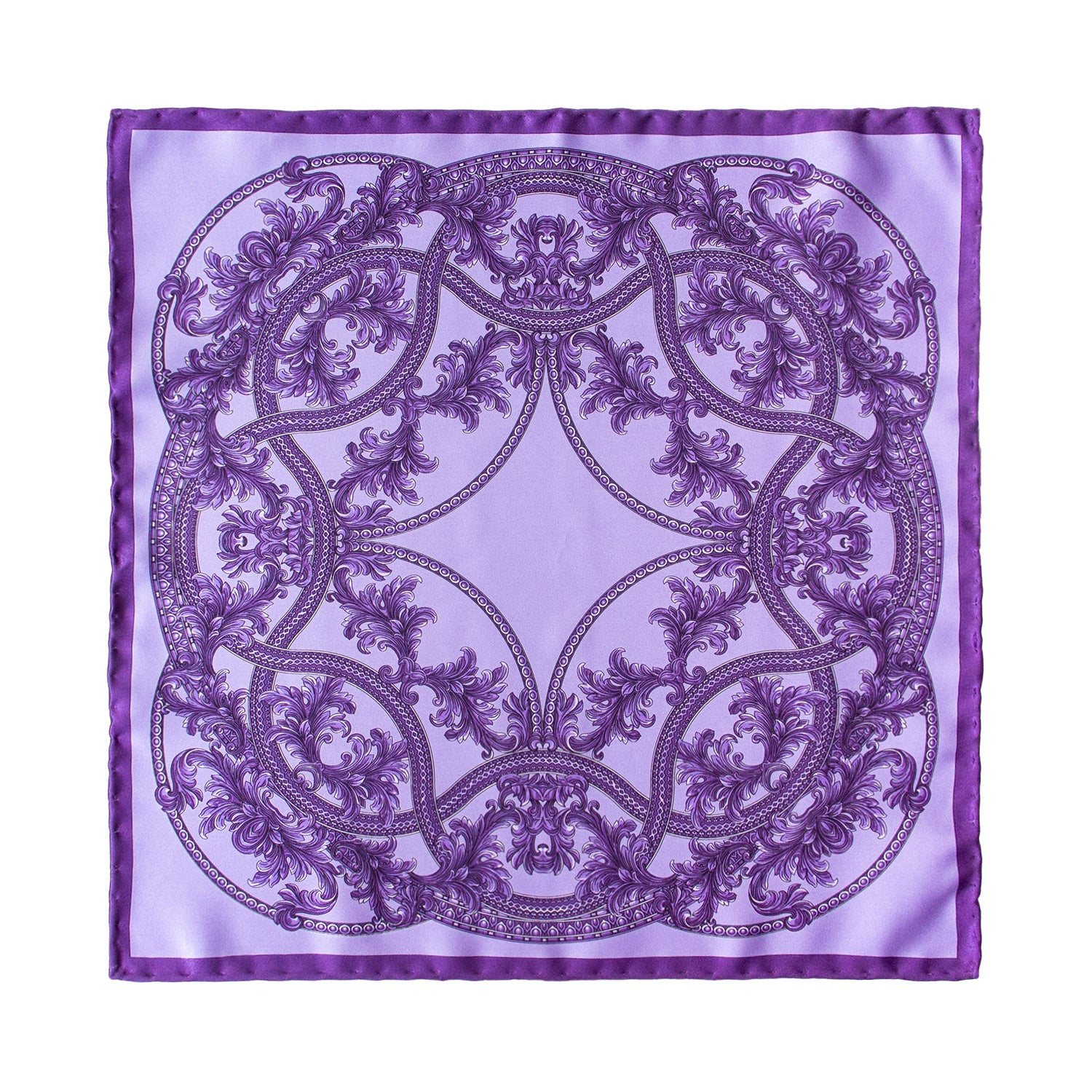 CORBATA EN SET CON PAÑUELO DE SEDA RAYADA EN FANTASÍAS LILA Y MORADO