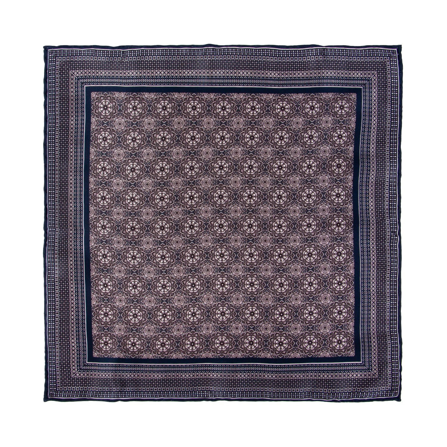 CORBATA EN SET CON PAÑUELO SOLITO FONDO GRIS OXFORD CON FLORES BLANCAS CON CAJA 100% SEDA