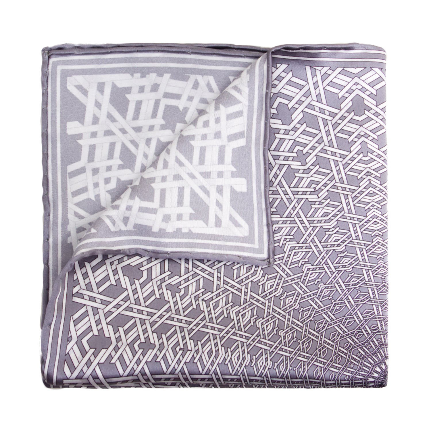 CAJA DE SEDA SET CORBATA CON PAÑUELO DE SEDA CON MICROTRIÁNGULOS BLANCOS EN GRIS