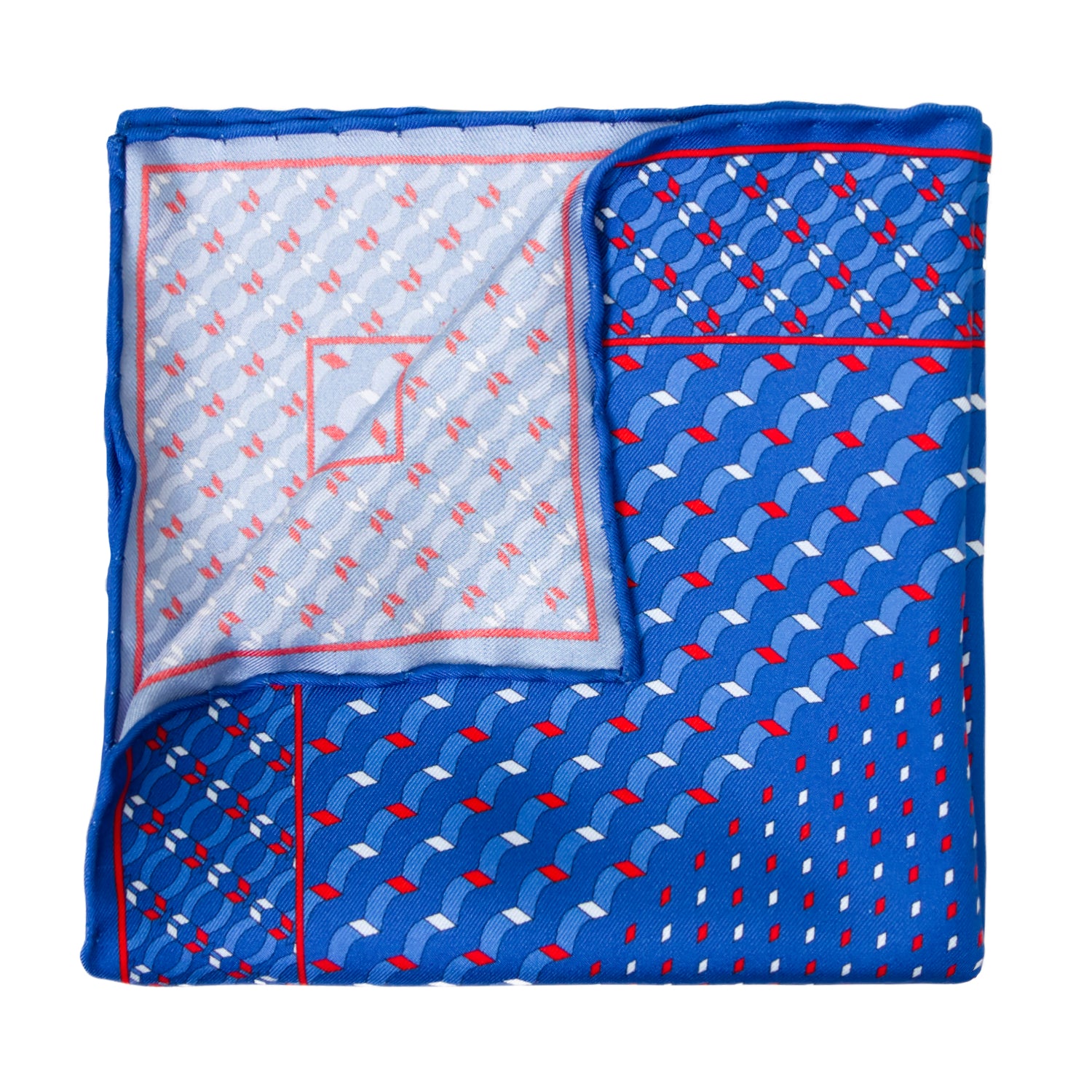 CAJA DE SEDA SET CORBATA CON PAÑUELO DE SEDA CON PUNTOS BLANCOS Y ROJOS EN AZUL