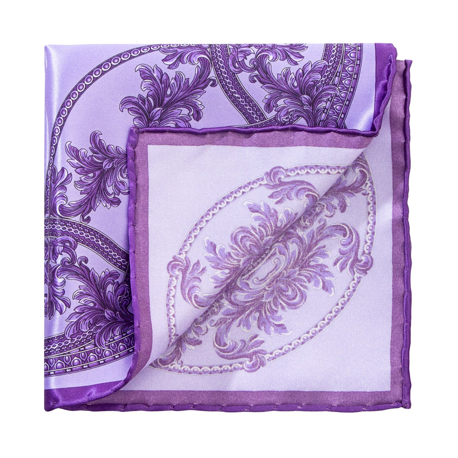 CORBATA EN SET CON PAÑUELO DE SEDA RAYADA EN FANTASÍAS LILA Y MORADO