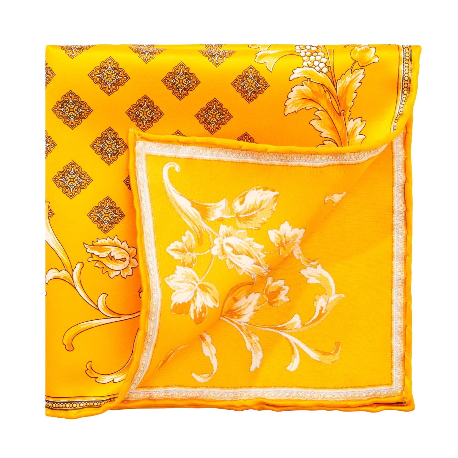 CORBATA EN SET CON PAÑUELO DE SEDA NARANJA CON CUADROS AMARILLOS