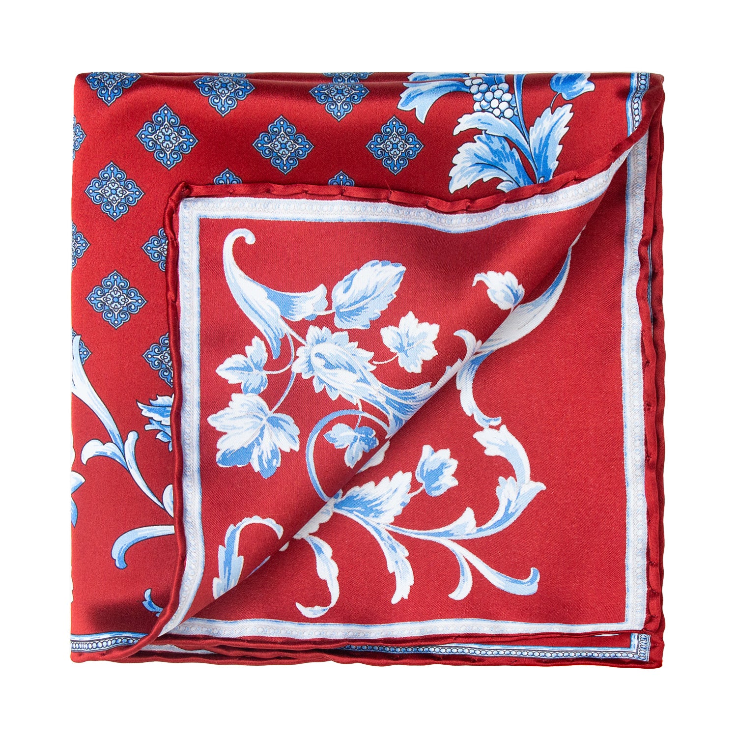 CORBATA EN SET CON PAÑUELO BORDEAUX CON CUADROS AZUL CIELO