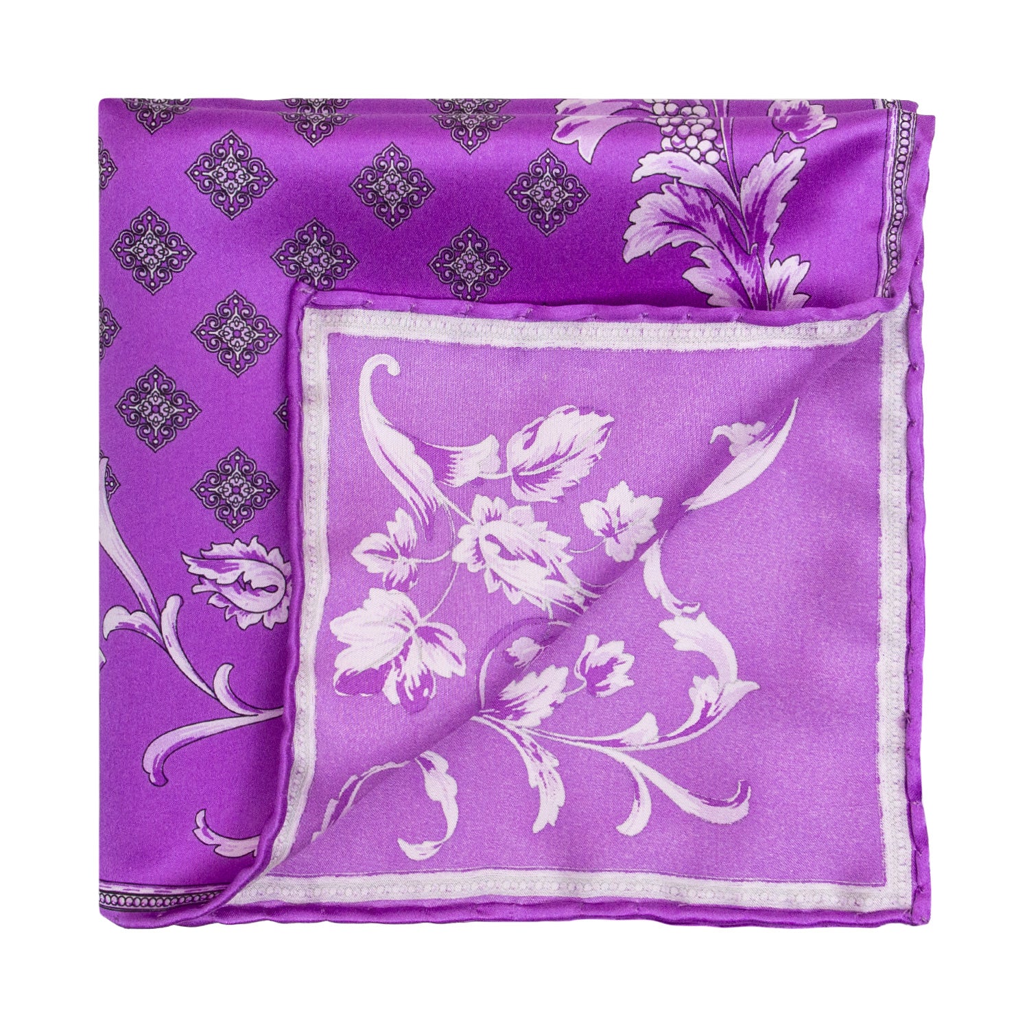 CORBATA EN SET CON PAÑUELO DE SEDA LILA CON CUADROS MORADOS