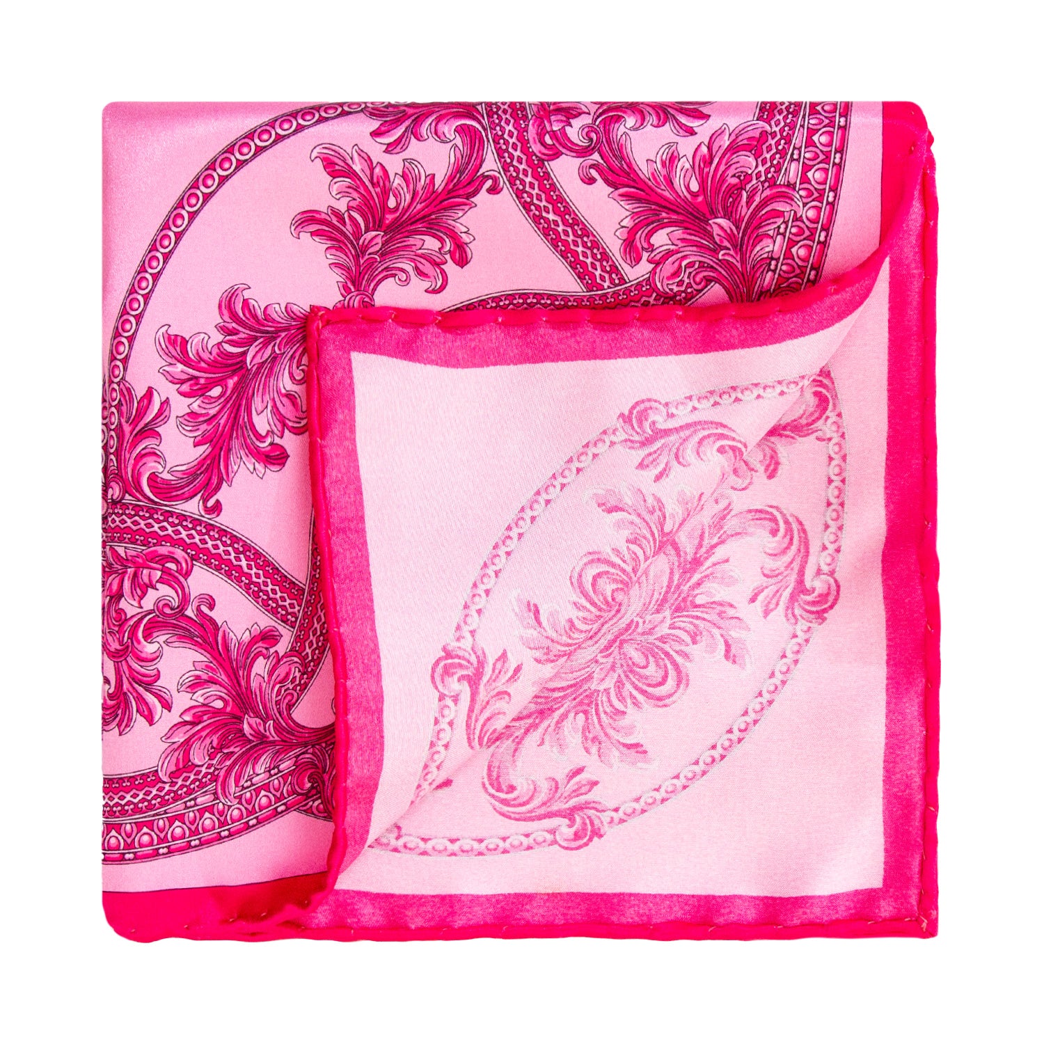 CORBATA EN SET CON PAÑUELO DE SEDA RAYADA EN FANTASÍAS FUCSIA Y ROSA