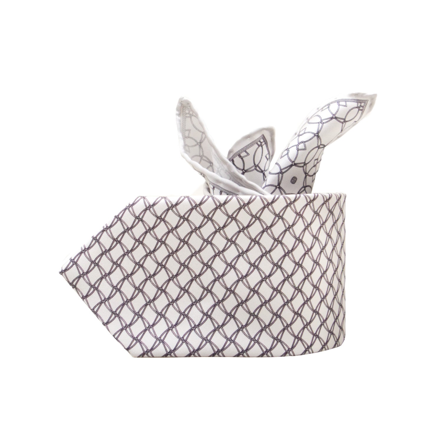 CORBATA EN SET CON PAÑUELO DE SEDA CON DIBUJO DE RED GRIS EN GRIS CLARO