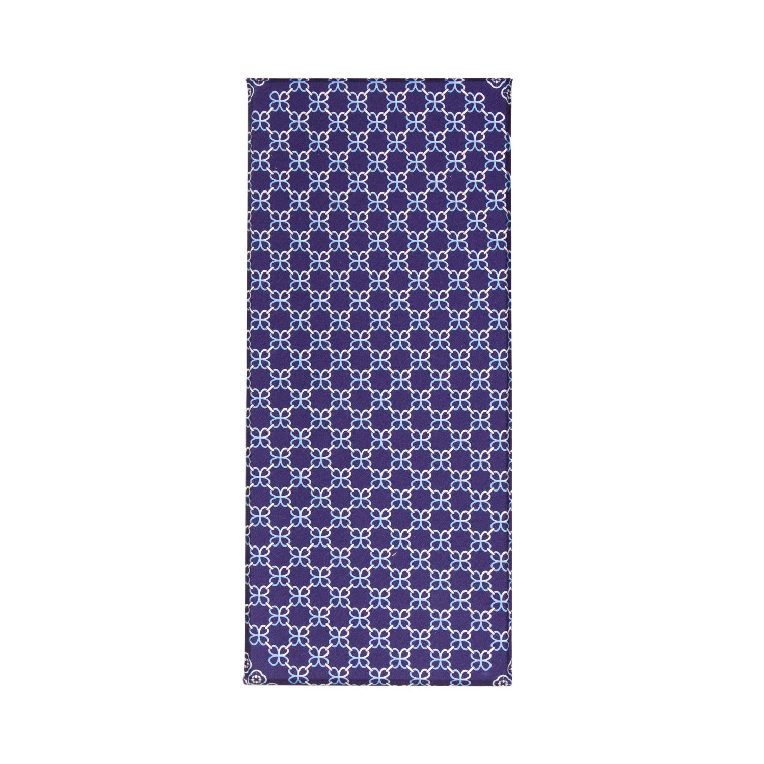 CORBATA EN SET CON PAÑUELO DE SEDA CON DIBUJOS GEOMÉTRICOS, ANILLOS Y PUNTOS AZUL MARINO EN AZUL MEDIANOCHE