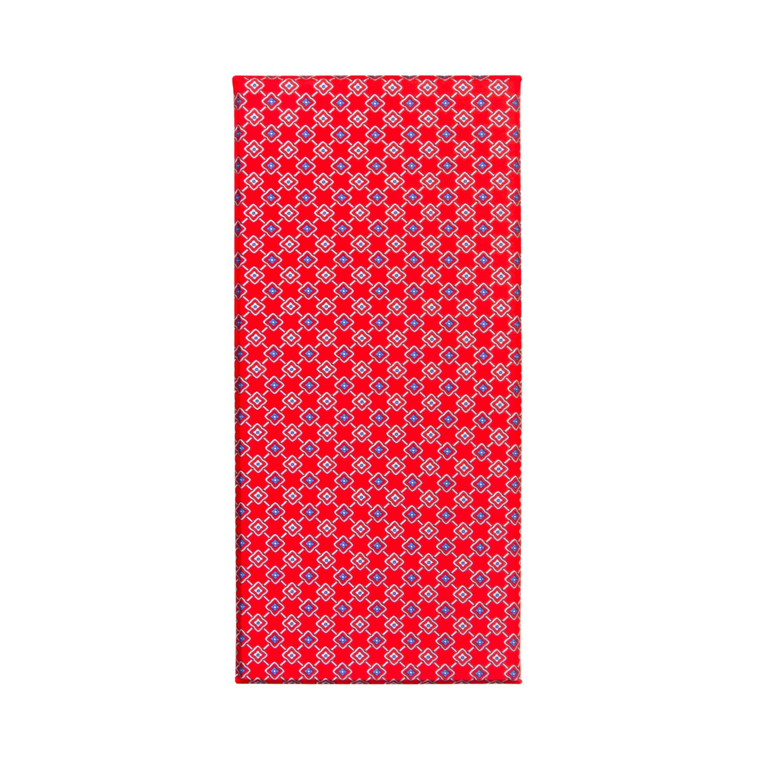 CORBATA EN SET CON PAÑUELO DE SEDA CON DIBUJOS GEOMÉTRICOS DE GRIS Y ROJO