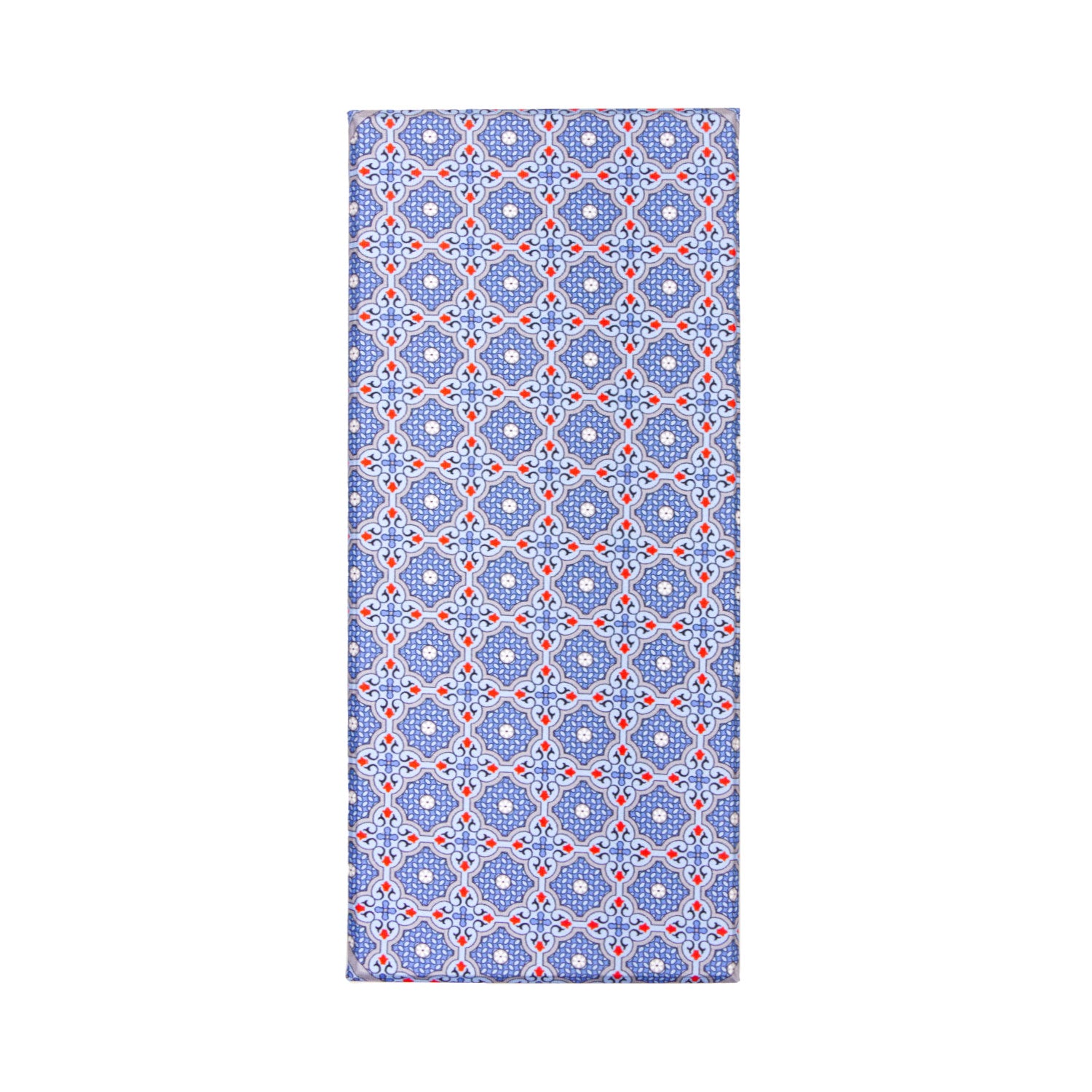 CORBATA EN SET CON PAÑUELO DE SEDA CON PUNTOS ROJOS EN AZUL