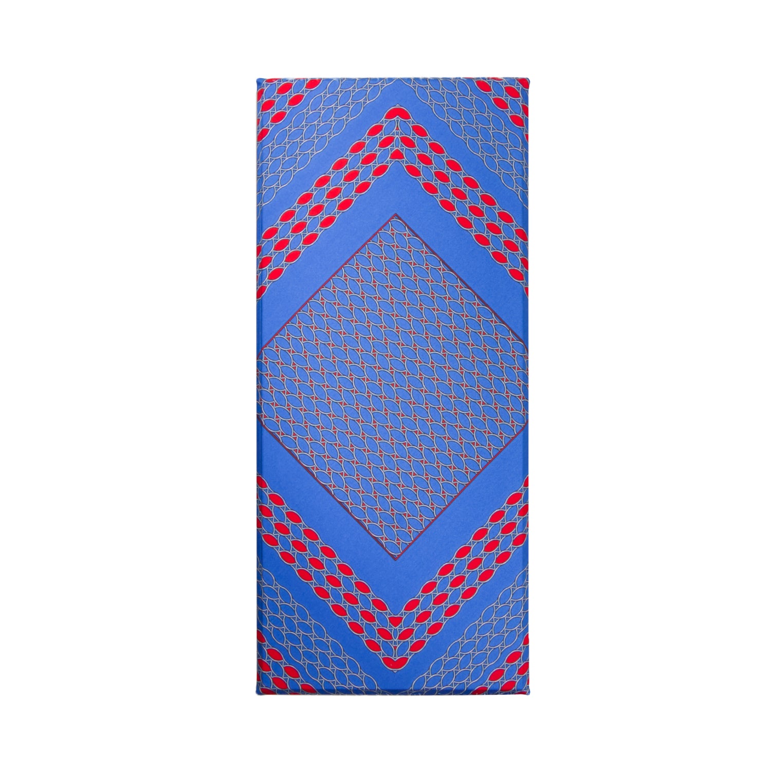 CAJA DE SEDA SET CORBATA CON PAÑUELO DE SEDA CON OVALES EN AZUL Y ROJO