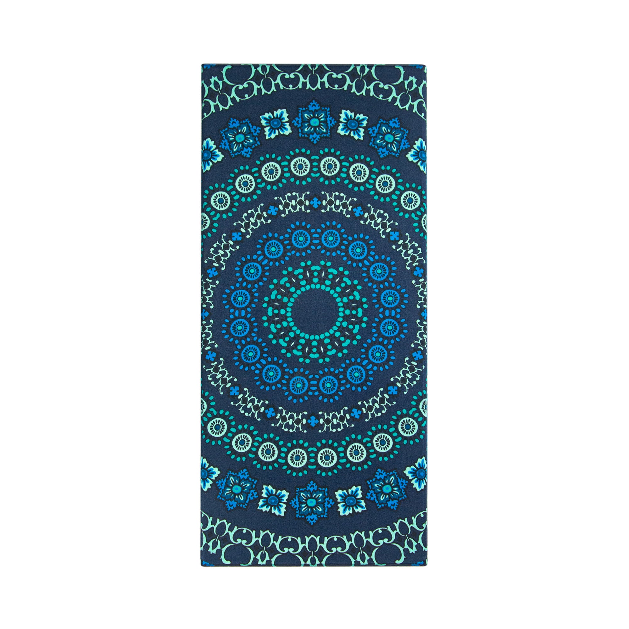 CORBATA EN SET CON PAÑUELO SOLITO FONDO AZUL MARINO CON FLORES TURQUESA CON CAJA 100% SEDA