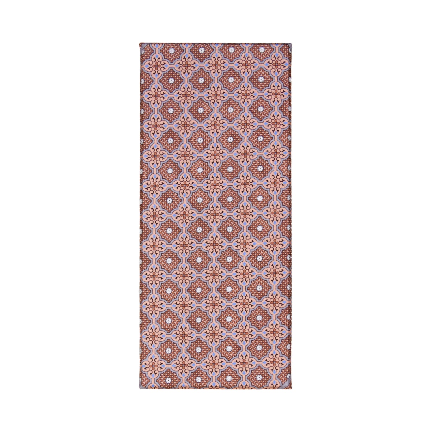 CORBATA EN SET CON PAÑUELO DE SEDA CON PUNTOS MARRONES EN AZUL
