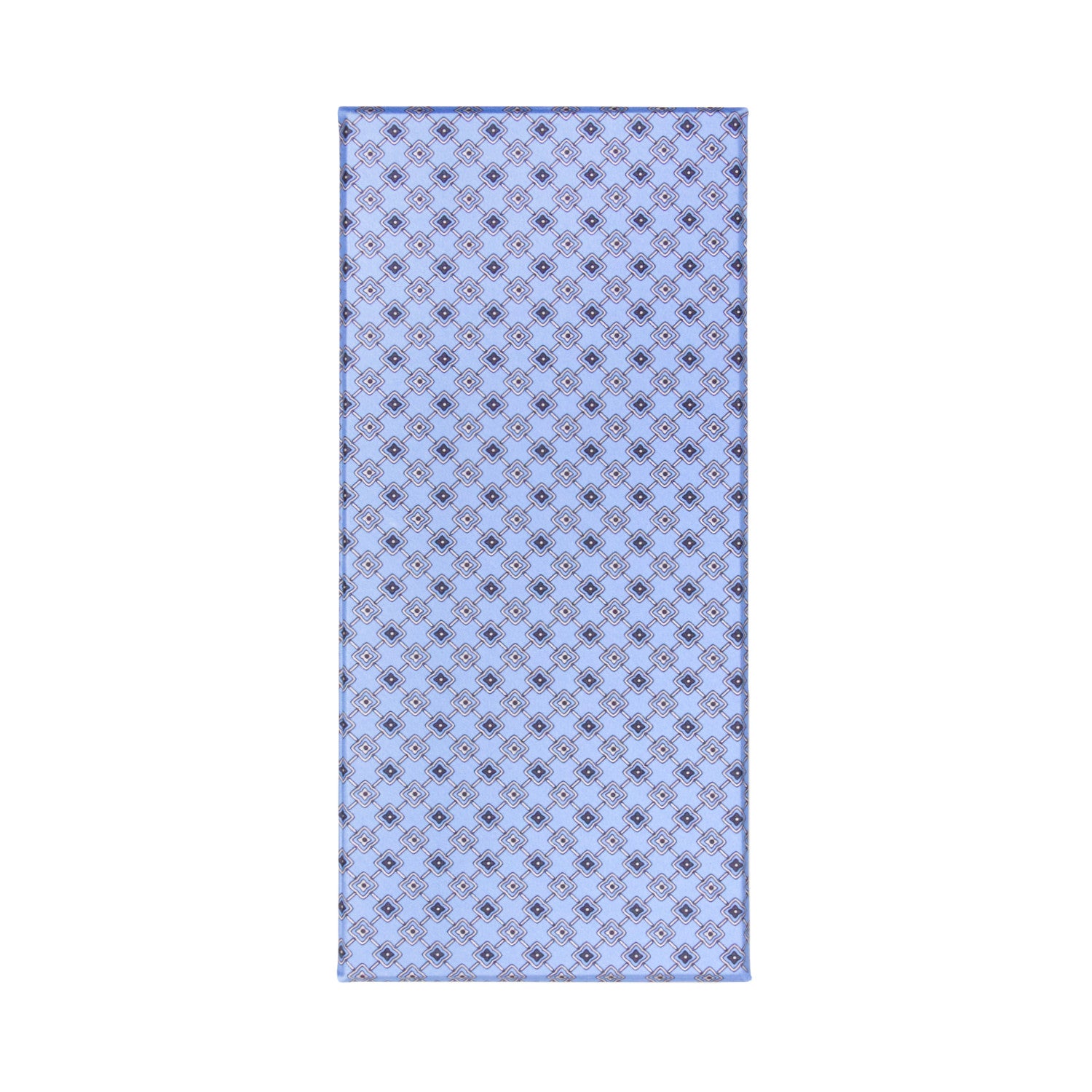 CORBATA EN SET CON PAÑUELO DE SEDA CON DIBUJOS GEOMÉTRICOS DE GRIS Y AZUL