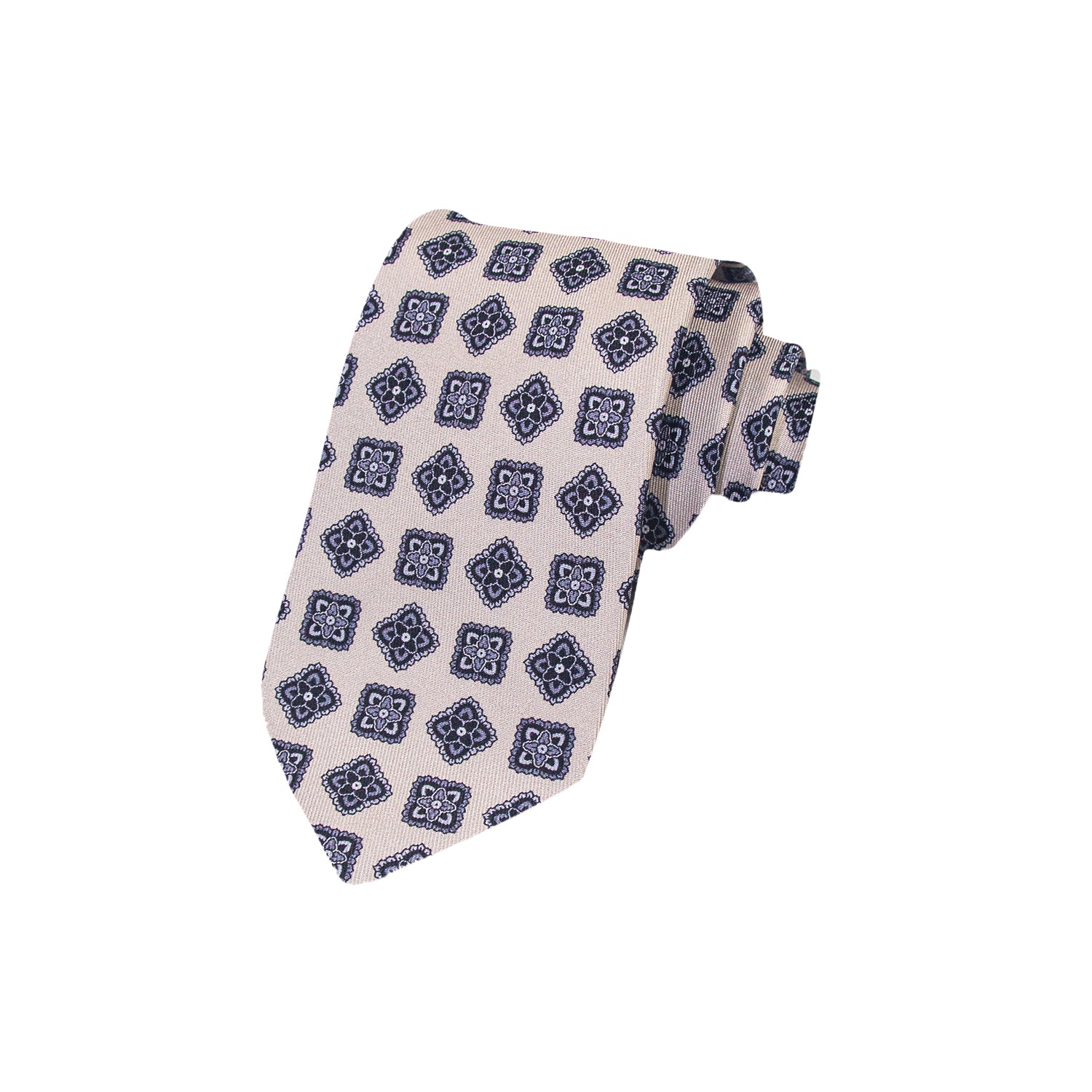 CORBATA EN SET CON PAÑUELO SOLITO BEIGE CLARO CON CONTRASTES EN NEGRO CON CAJA 100% SEDA