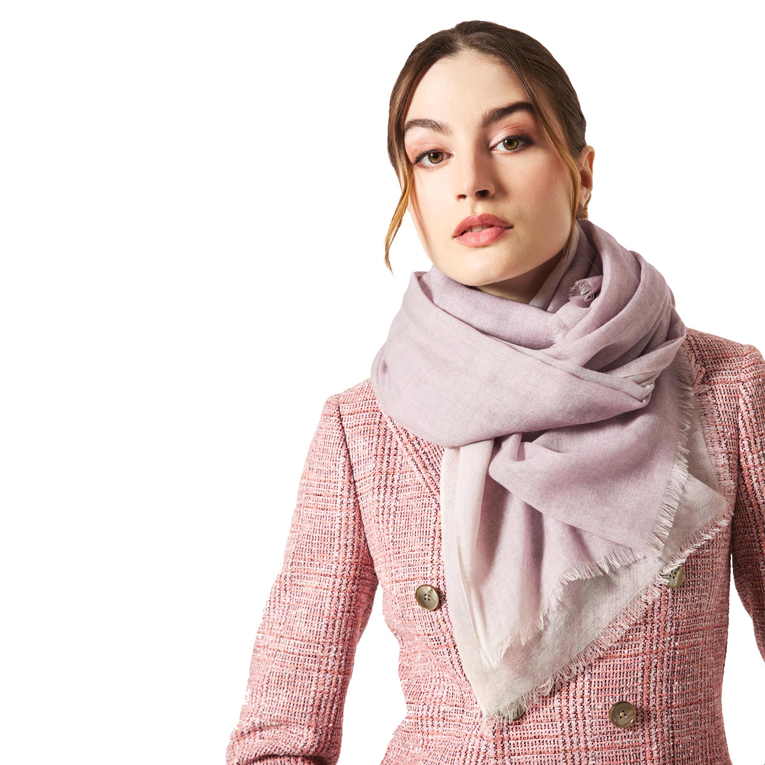 BUFANDA EN CASHMERE CON TINTA TAMPONADA A MANO EN COLOR MOSTAZA