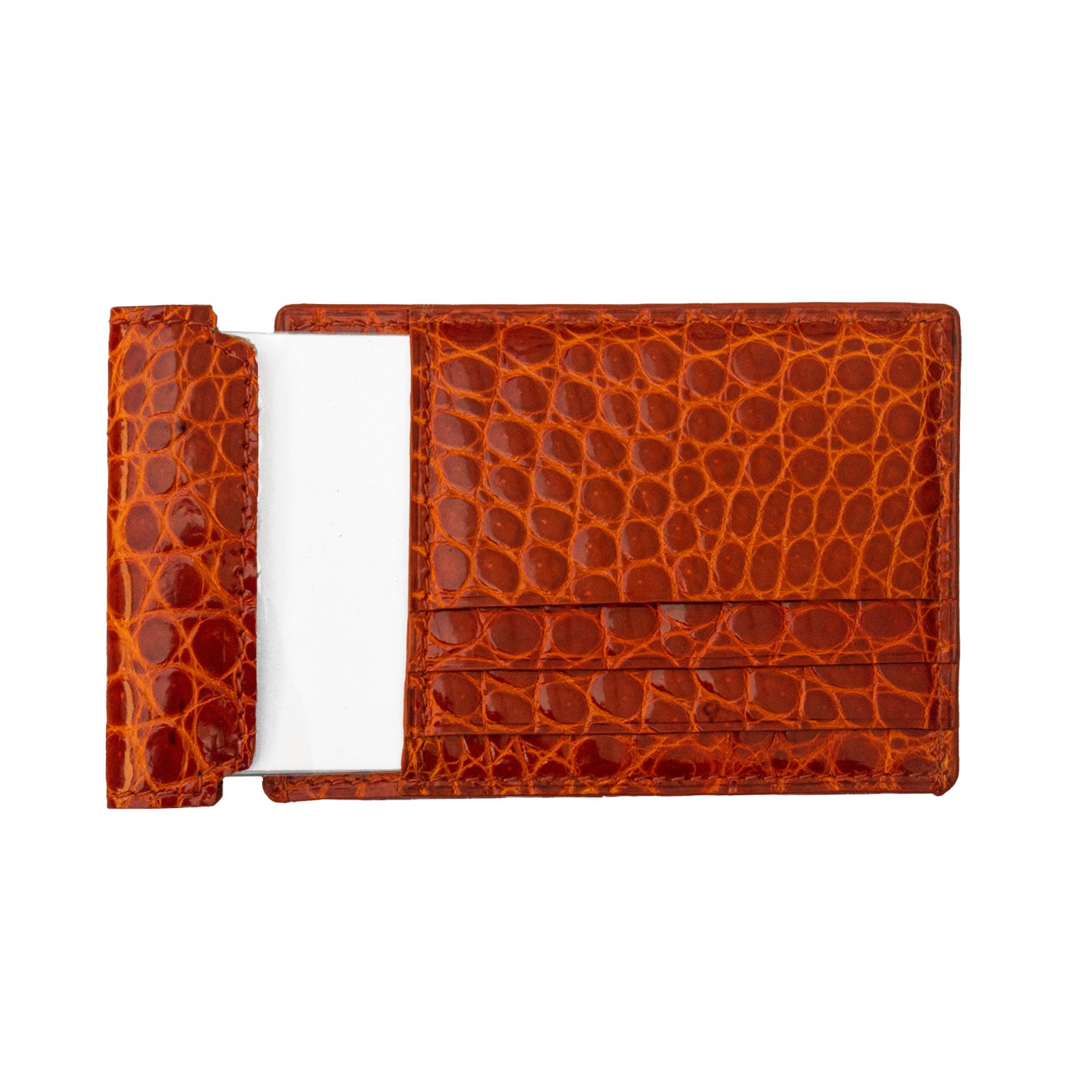 TARJETERO GRANDE DE 10 COMPARTIMIENTOS EN COCODRILO LUSTRADO NARANJA