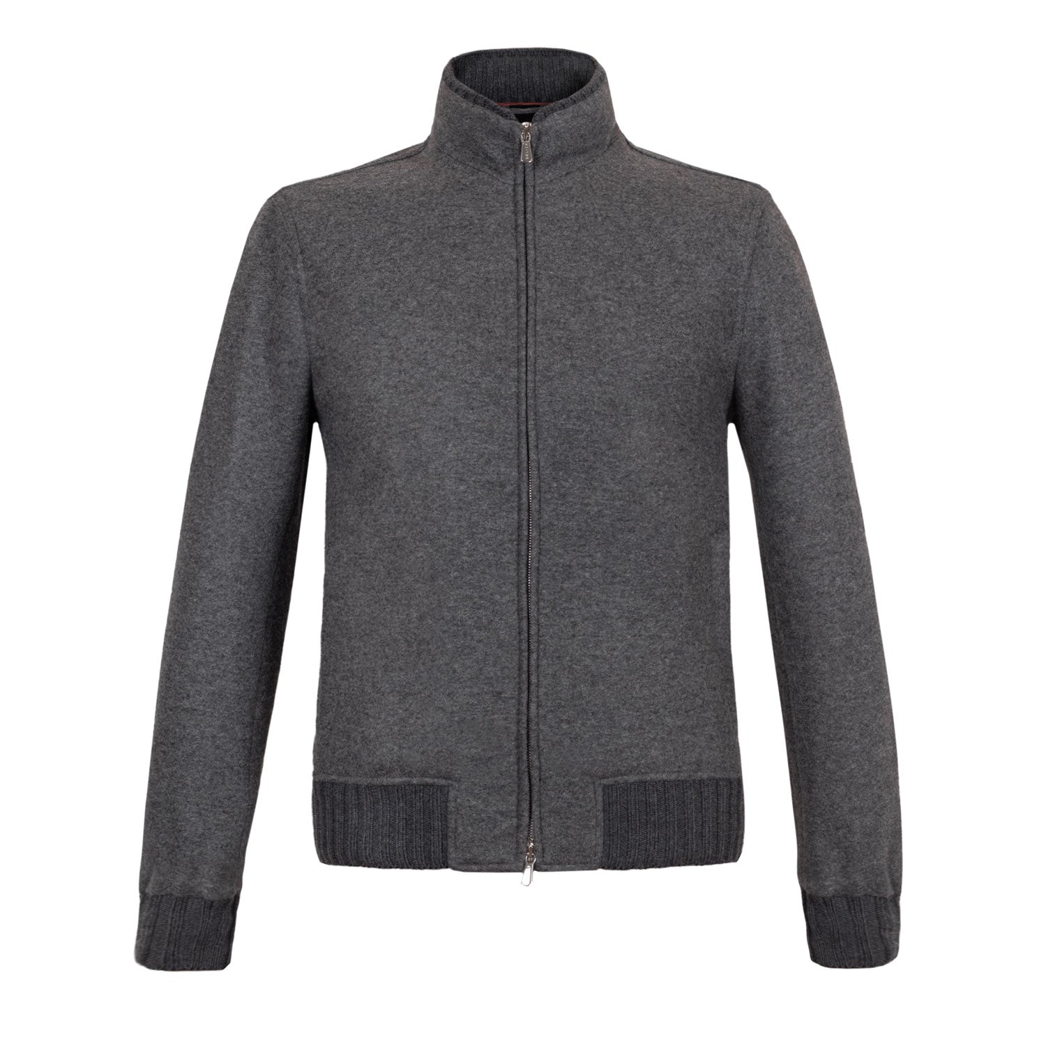 CHAMARRA CORTA DE CASHMERE JERSEY GRIS MEDIO CON INTERIOR GRIS OXFORD EN CONTRASTE