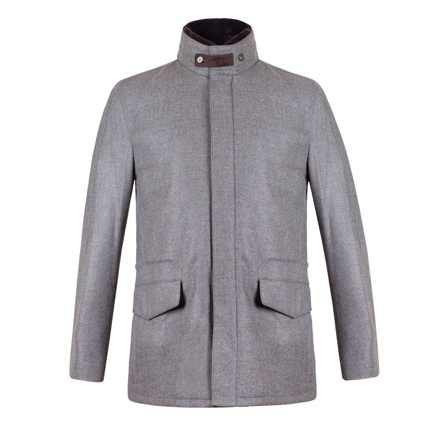 CAZADORA "VOYAGER" DE LANA Y CASHMERE COLOR GRIS OBSCURO CON CUELLO REMOVIBLE DE CASTOR