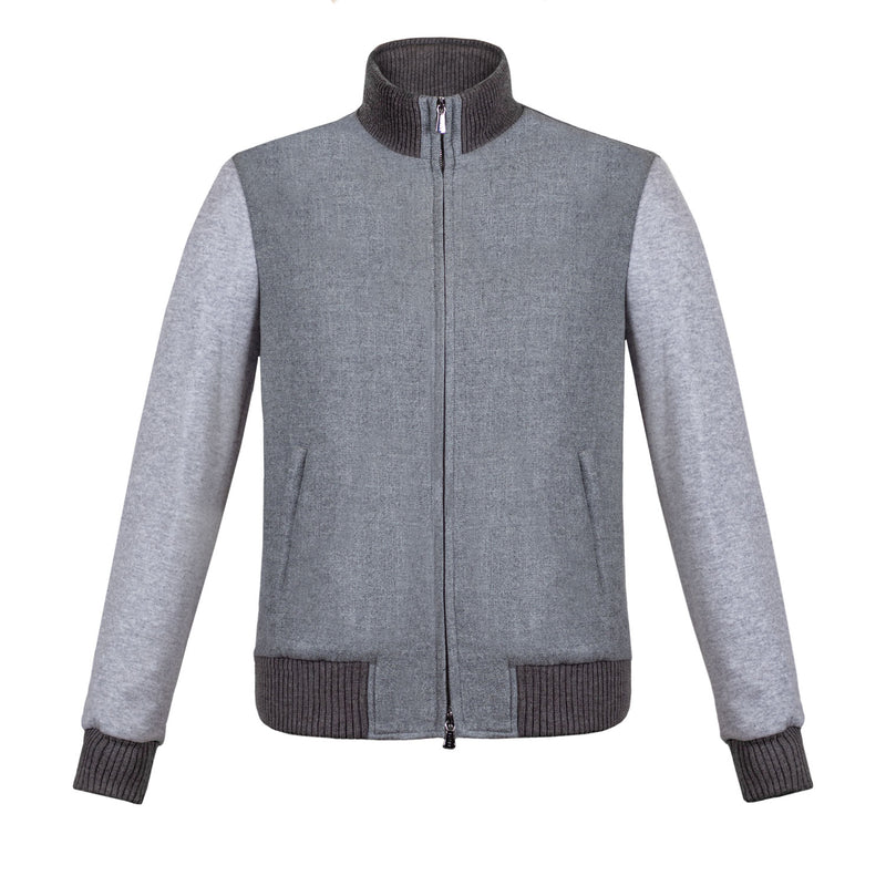 CHAMARRA CORTA COLOR GRIS EN FRANELA RAIN SYSTEM CON MANGAS EN CASHMERE JERSEY