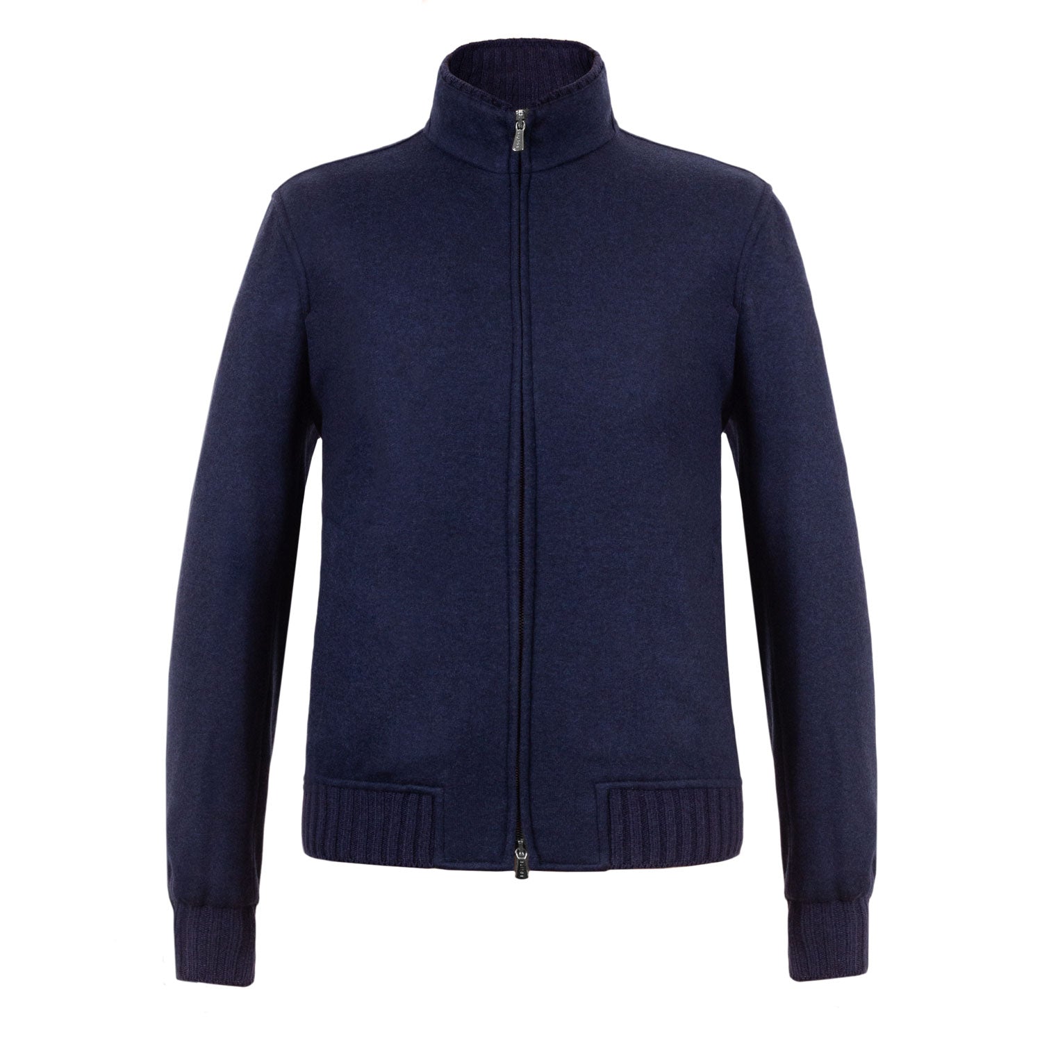 CHAMARRA CORTA DE CASHMERE JERSEY AZUL MEDIO CON INTERIOR AZUL EN CONTRASTE