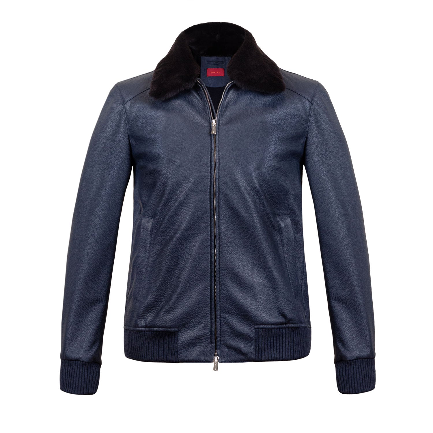 CHAMARRA CORTA DE VENADO CON CUELLO DESMONTABLE DE MINK INTERIOR DE CASHMERE COLOR AZUL MEDIA NOCHE