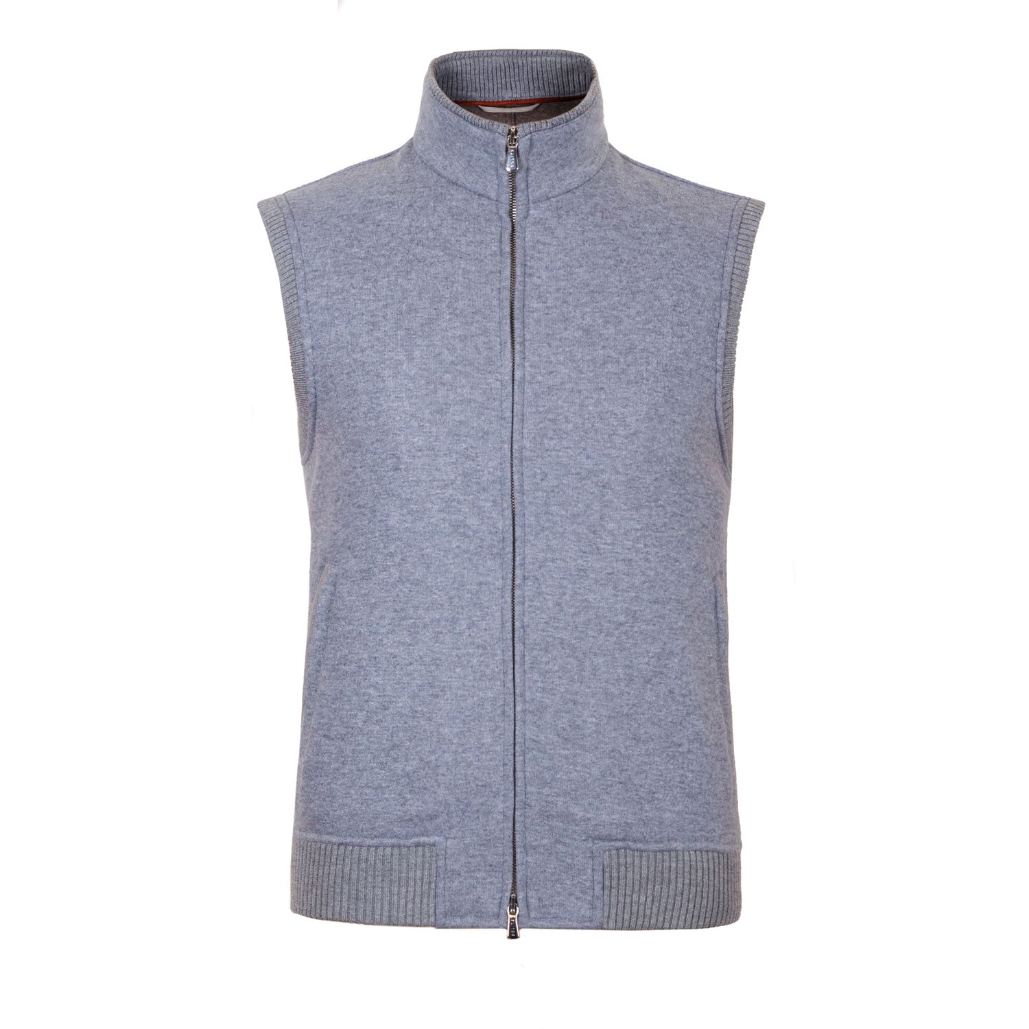 CHALECO SOLITO EN CASHMERE JERSEY GRIS CON INTERIOR BEIGE
