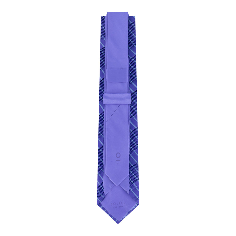 CORBATA PLISADA MORADO CON LÍNEA AZUL CLARO