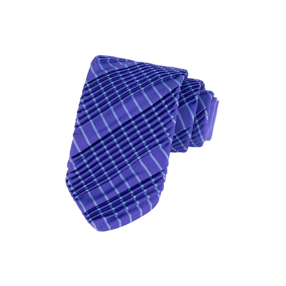 CORBATA PLISADA MORADO CON LÍNEA AZUL CLARO
