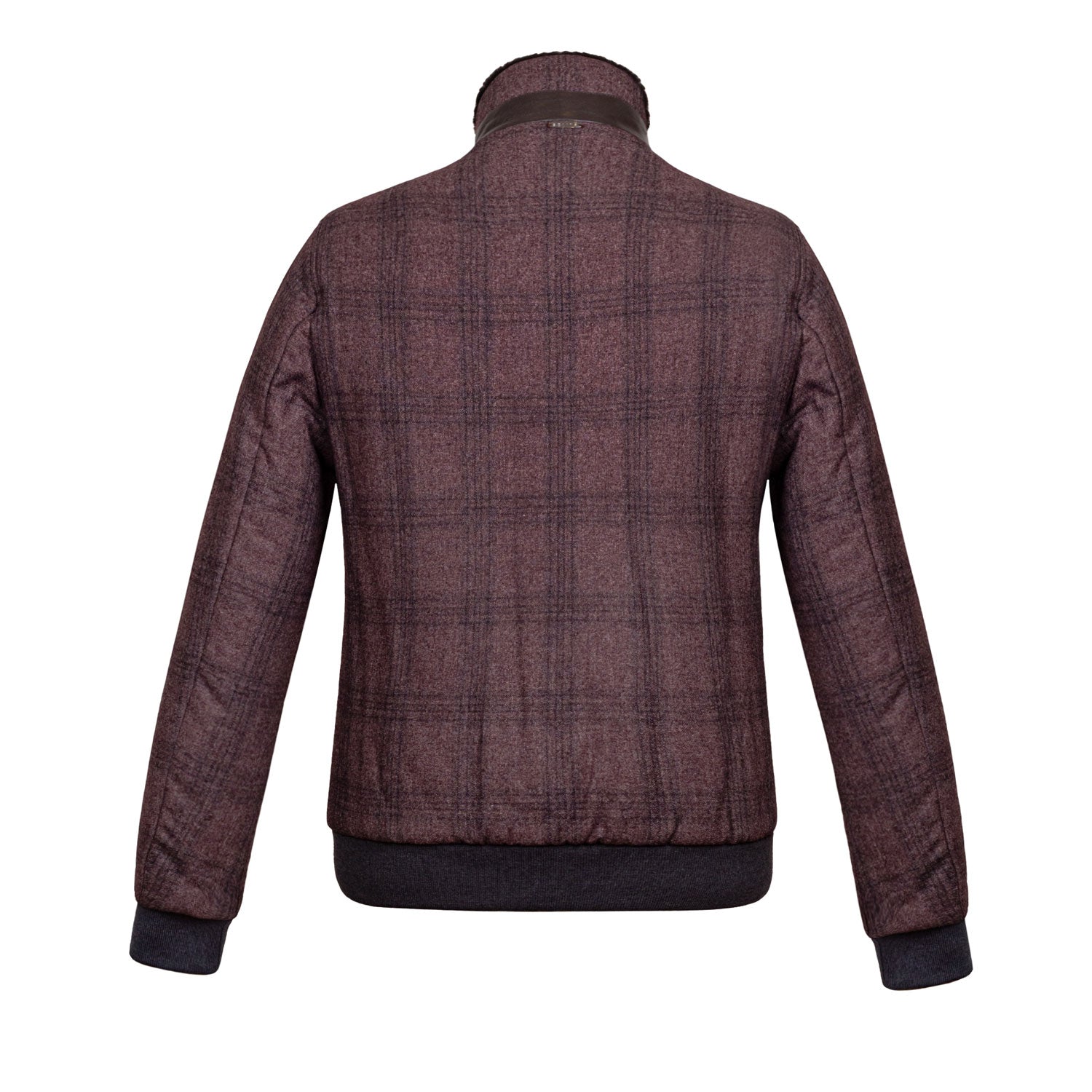 CHAMARRA CORTA DE CUELLO ALTO COLOR ROJA CON CUADRO AZUL