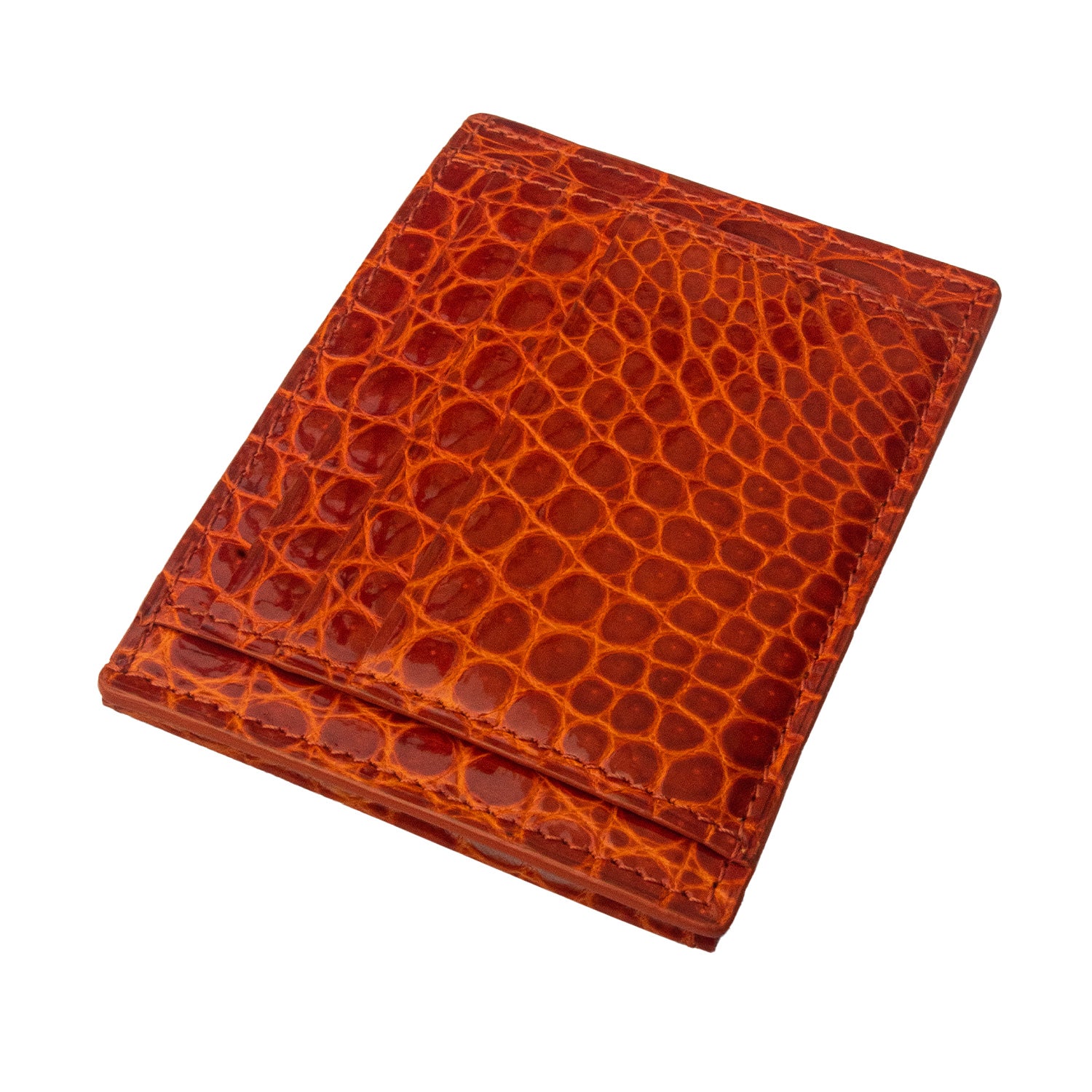 TARJETERO GRANDE DE 10 COMPARTIMIENTOS EN COCODRILO LUSTRADO NARANJA