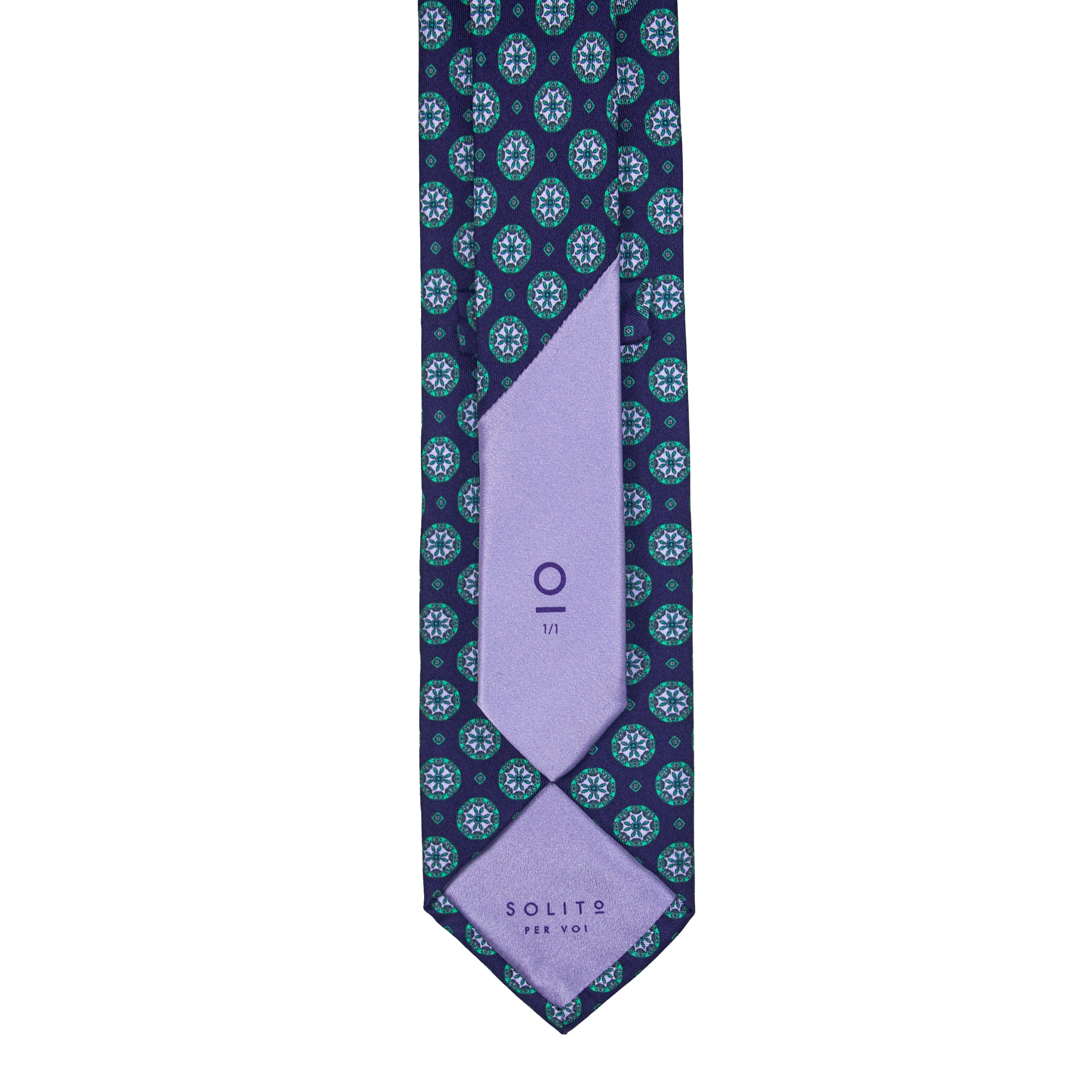 CORBATA EN SET CON PAÑUELO MORADO CON CONTRASTES VERDE LILA CON CAJA 100% SEDA