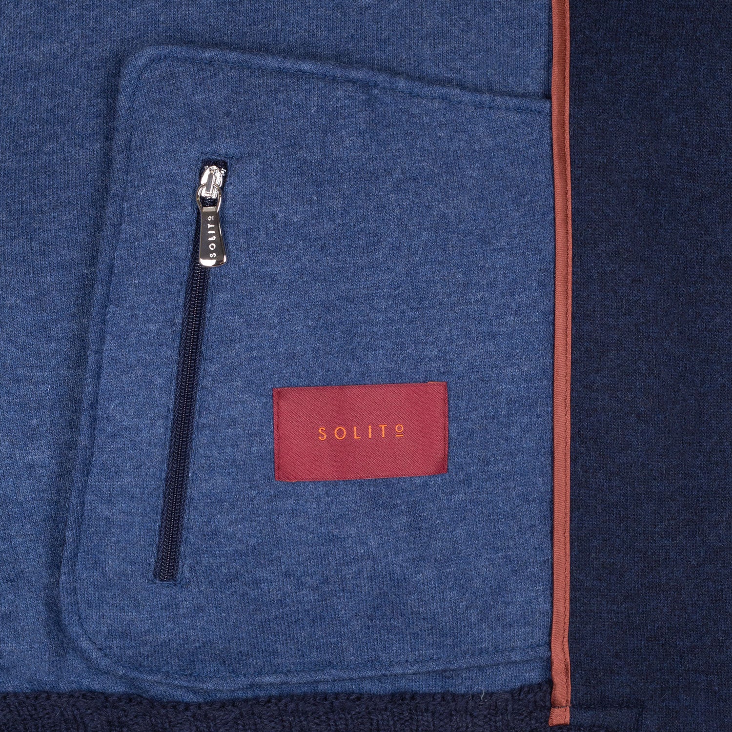 CHAMARRA CORTA DE CASHMERE JERSEY AZUL MEDIO CON INTERIOR AZUL EN CONTRASTE