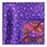 PAÑUELO CABALLO AZUL CON MANDALA MORADO DOBLE VISTA MORADO CON FLORES VIOLETAS 100 % SEDA