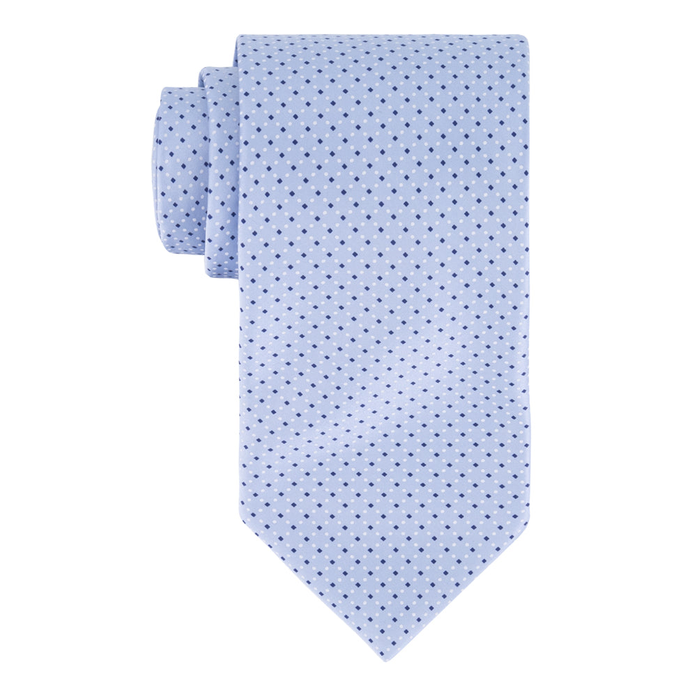 SET DE CORBATA CON PAÑUELO AZUL CIELO CON PUNTOS AZUL MARINO 100% SEDA