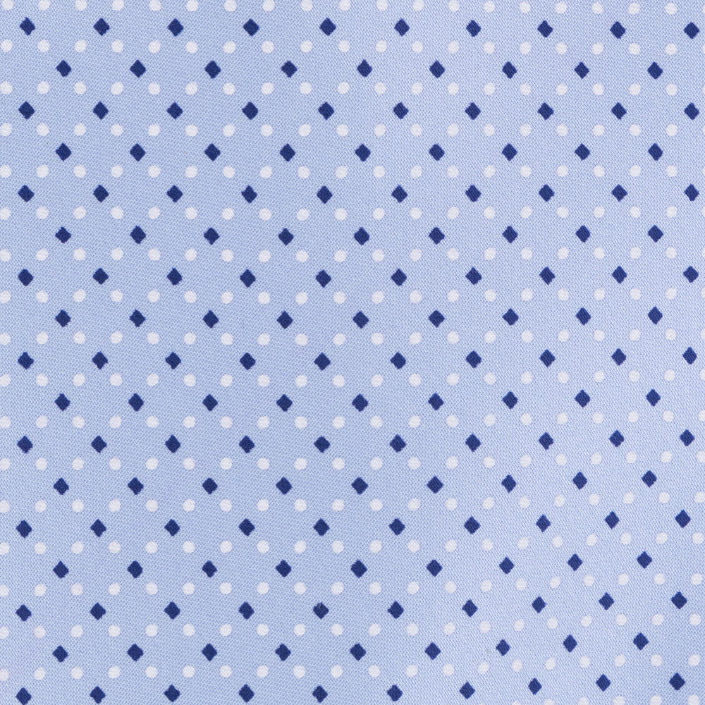 SET DE CORBATA CON PAÑUELO AZUL CIELO CON PUNTOS AZUL MARINO 100% SEDA